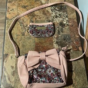 Betsey Johnson Pink bow with sequins purse